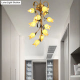 Metal Hanging Chandelier With 12 Bulbs - American Garden Brass Blossom Design Led Pendant Lighting