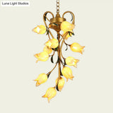 Metal Hanging Chandelier With 12 Bulbs - American Garden Brass Blossom Design Led Pendant Lighting
