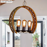 Metal Hanging Light: Brass Industrial Chandeliers - Bare Bulb 3-Light For Living Room