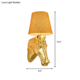 Metal Horse Head Sconce: Classical Indoor Wall Lamp In Gold - 1 Light 8.5/12 W