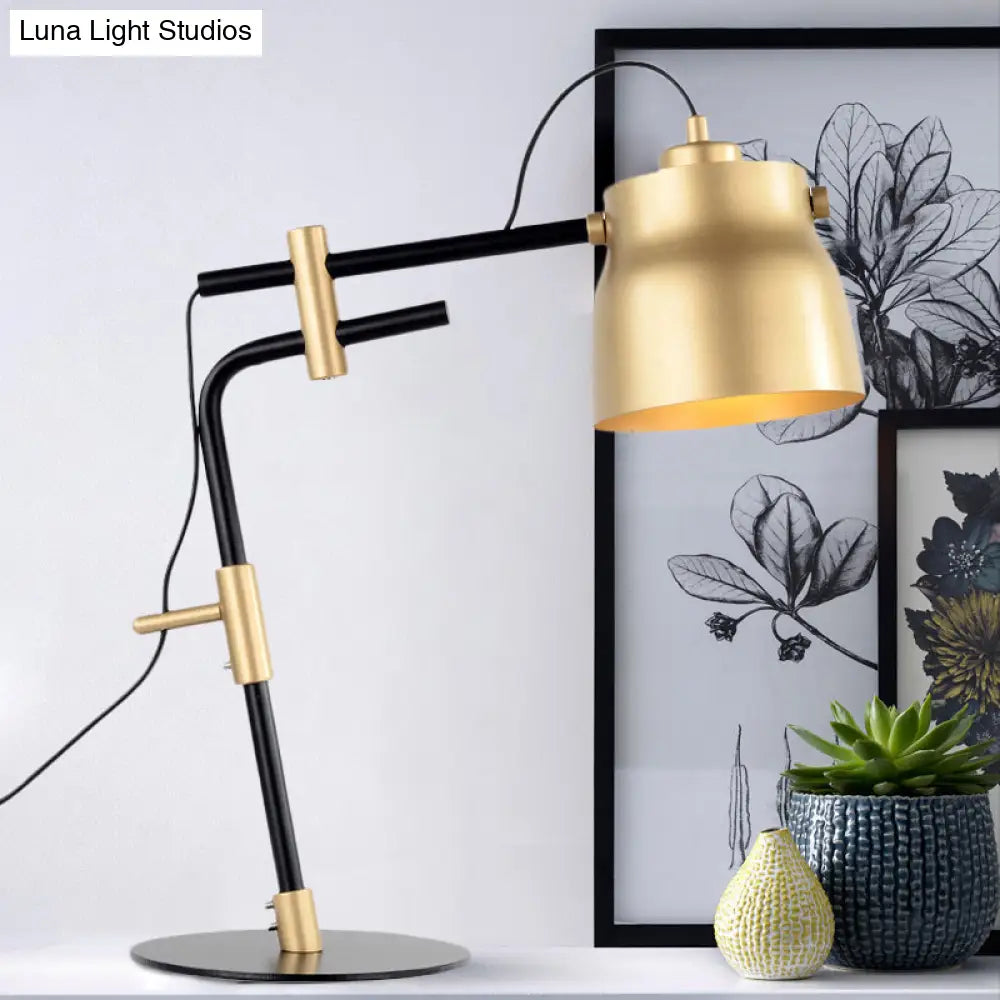 Metal Jar Night Table Lamp - Modernist Single Light With Black/Gold Finish & Balance Arm