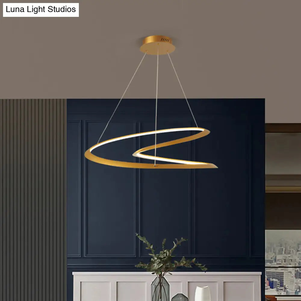 Metal Led Chandelier: Sleek Seamless Curves For Minimalistic Dining Room Lighting
