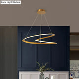 Metal Led Chandelier: Sleek Seamless Curves For Minimalistic Dining Room Lighting