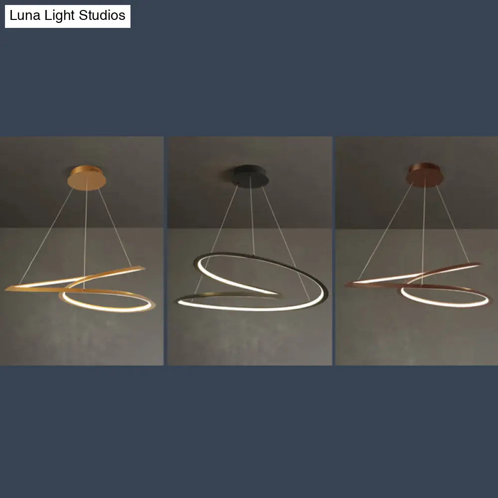 Metal Led Chandelier: Sleek Seamless Curves For Minimalistic Dining Room Lighting