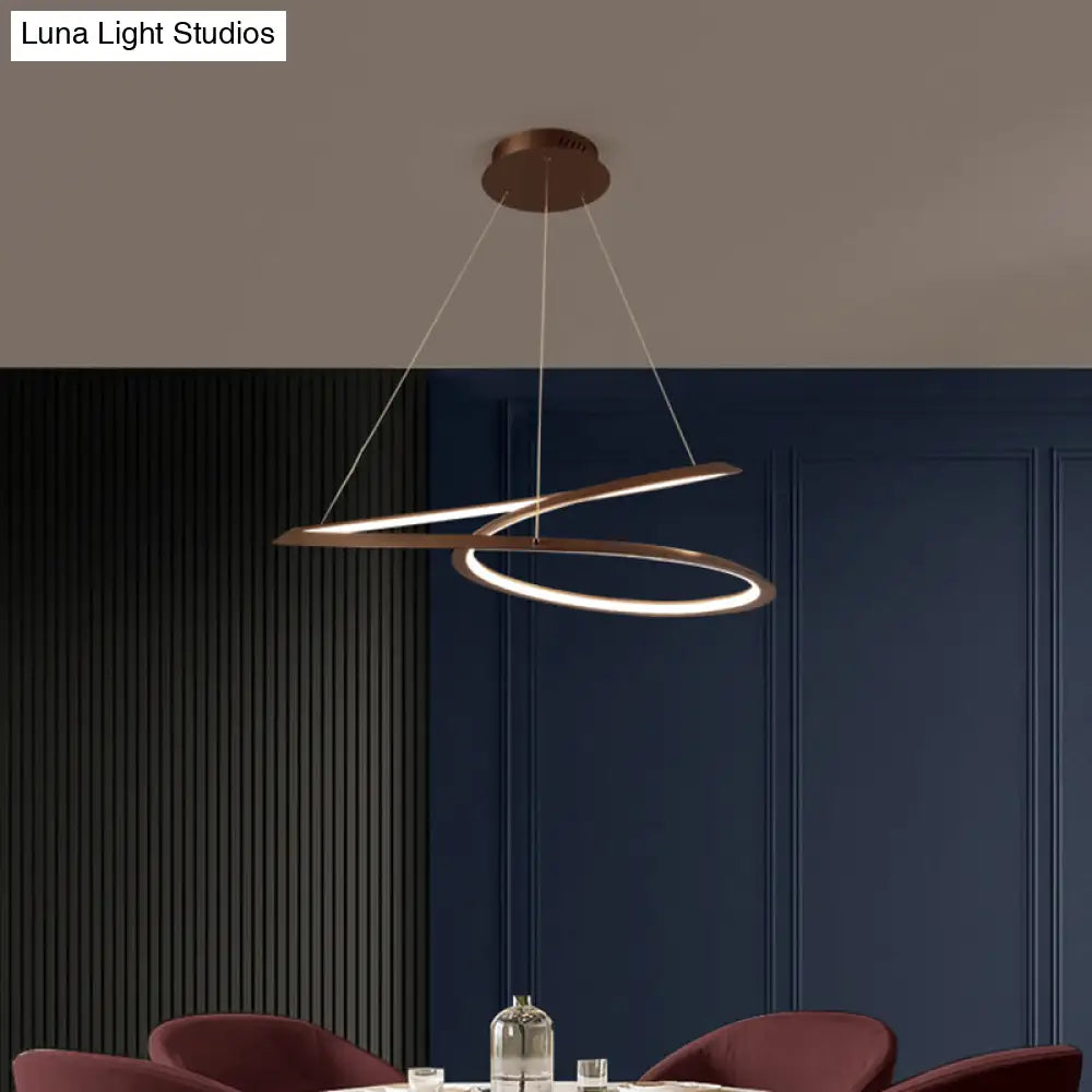 Metal Led Chandelier: Sleek Seamless Curves For Minimalistic Dining Room Lighting