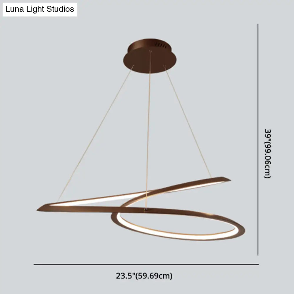 Metal Led Chandelier: Sleek Seamless Curves For Minimalistic Dining Room Lighting