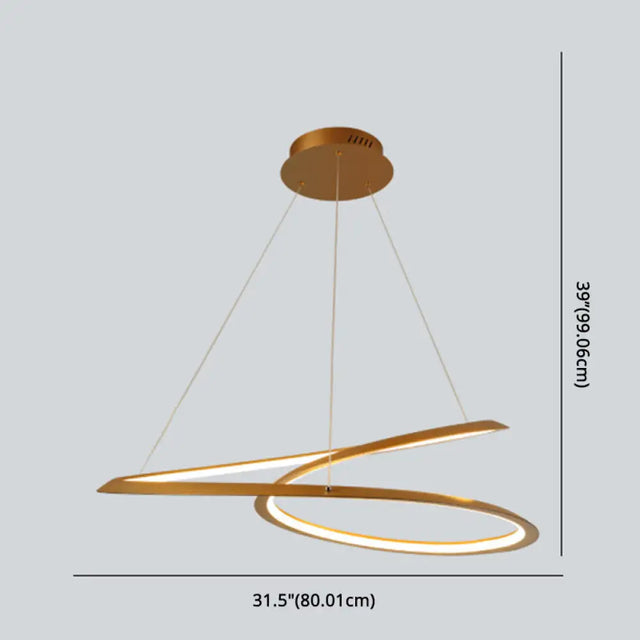 Metal Led Chandelier: Sleek Seamless Curves For Minimalistic Dining Room Lighting
