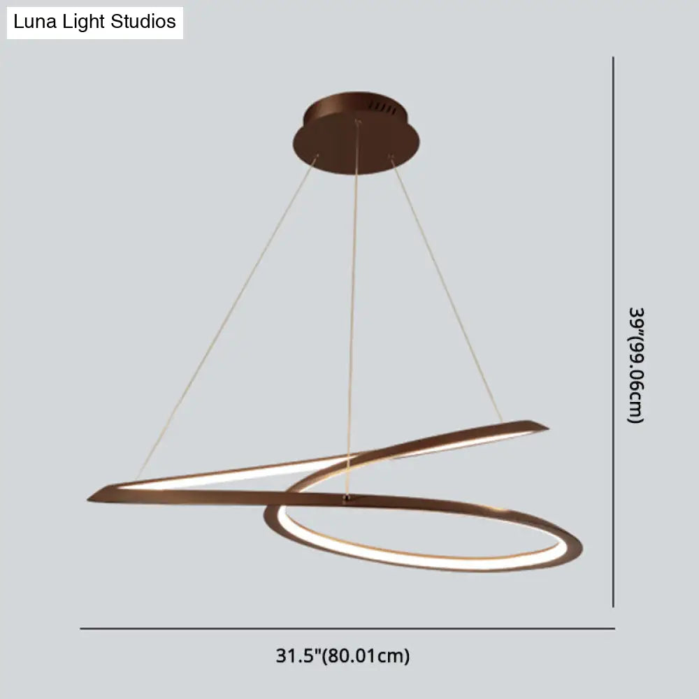 Metal Led Chandelier: Sleek Seamless Curves For Minimalistic Dining Room Lighting