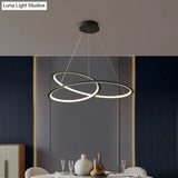 Metal Led Chandelier: Sleek Seamless Curves For Minimalistic Dining Room Lighting