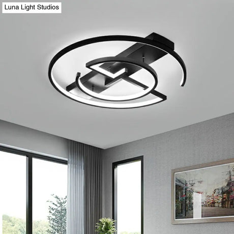 Metal Led Flush Light Fixture - Sleek Black Ceiling Lamp For Bedroom