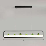 Metal Led Hanging Light For Restaurants: Artistic Rectangle Island Lamp With Imitation Succulents
