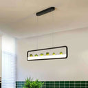 Metal Led Hanging Light For Restaurants: Artistic Rectangle Island Lamp With Imitation Succulents