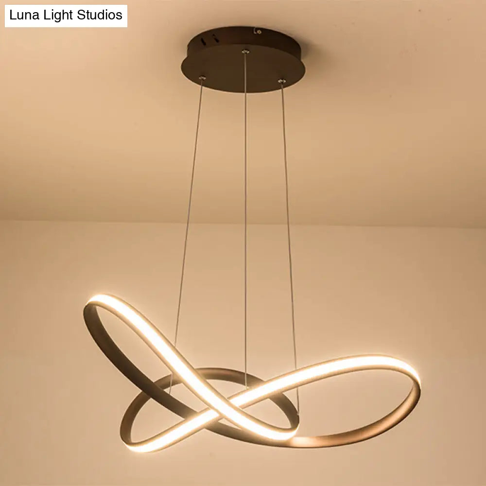 Metal Led Pendant Lamp - Twisted Strip Design For Bedroom Chandelier In Coffee Color