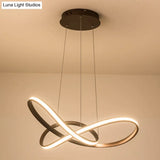 Metal Led Pendant Lamp - Twisted Strip Design For Bedroom Chandelier In Coffee Color