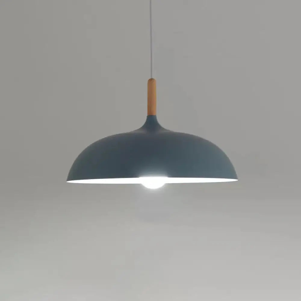 Modern Metal Macaron Dome Hanging Lamp - Dining Room Pendant Light With Wood Accent