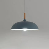 Modern Metal Macaron Dome Hanging Lamp - Dining Room Pendant Light With Wood Accent