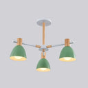 Metal Macaron Style Bell-Shaped Chandelier With Wood Accents: Stylish Ceiling Hang Light For Living