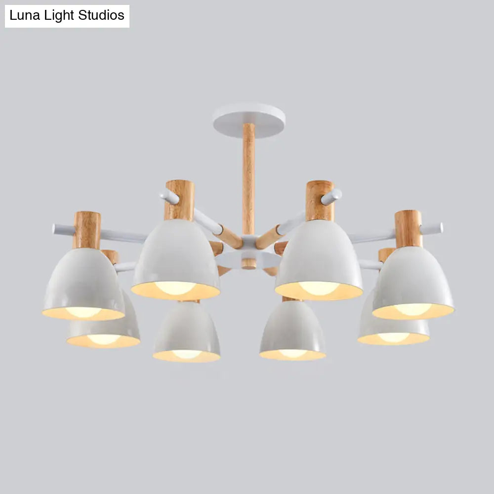 Metal Macaron Style Bell-Shaped Chandelier With Wood Accents: Stylish Ceiling Hang Light For Living