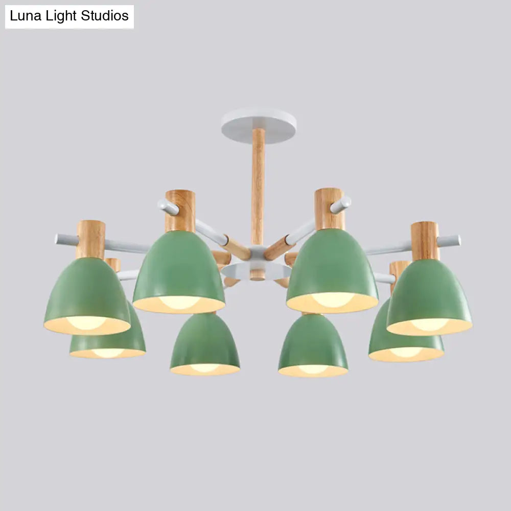 Metal Macaron Style Bell-Shaped Chandelier With Wood Accents: Stylish Ceiling Hang Light For Living