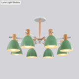 Metal Macaron Style Bell-Shaped Chandelier With Wood Accents: Stylish Ceiling Hang Light For Living