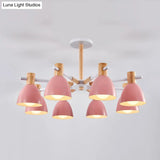 Metal Macaron Style Bell-Shaped Chandelier With Wood Accents: Stylish Ceiling Hang Light For Living