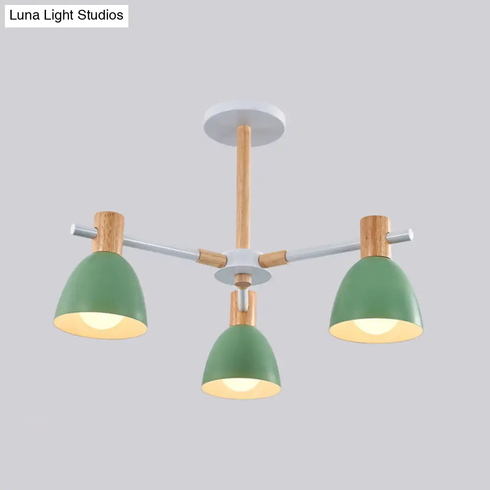 Metal Macaron Style Bell-Shaped Chandelier With Wood Accents: Stylish Ceiling Hang Light For Living