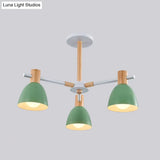 Metal Macaron Style Bell-Shaped Chandelier With Wood Accents: Stylish Ceiling Hang Light For Living