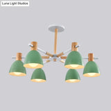 Metal Macaron Style Bell-Shaped Chandelier With Wood Accents: Stylish Ceiling Hang Light For Living