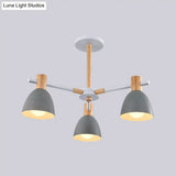 Metal Macaron Style Bell-Shaped Chandelier With Wood Accents: Stylish Ceiling Hang Light For Living