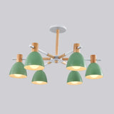 Metal Macaron Style Bell-Shaped Chandelier With Wood Accents: Stylish Ceiling Hang Light For Living
