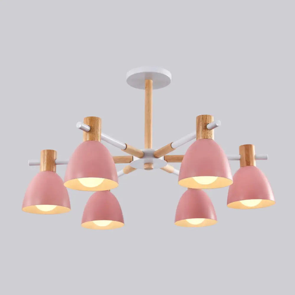 Metal Macaron Style Bell-Shaped Chandelier With Wood Accents: Stylish Ceiling Hang Light For Living