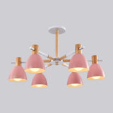 Metal Macaron Style Bell-Shaped Chandelier With Wood Accents: Stylish Ceiling Hang Light For Living