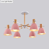 Metal Macaron Style Bell-Shaped Chandelier With Wood Accents: Stylish Ceiling Hang Light For Living