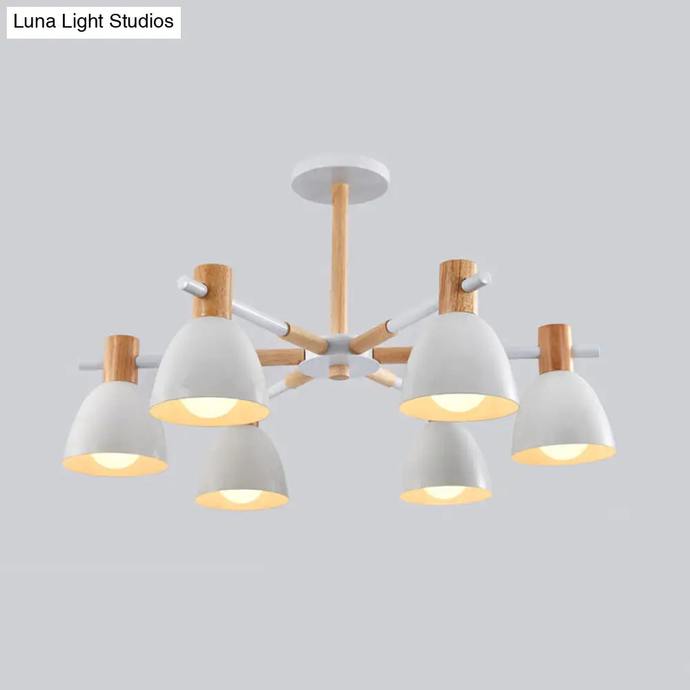 Metal Macaron Style Bell-Shaped Chandelier With Wood Accents: Stylish Ceiling Hang Light For Living