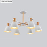 Metal Macaron Style Bell-Shaped Chandelier With Wood Accents: Stylish Ceiling Hang Light For Living