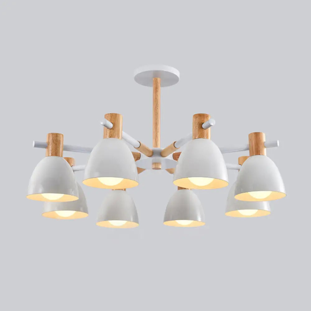 Metal Macaron Style Bell-Shaped Chandelier With Wood Accents: Stylish Ceiling Hang Light For Living