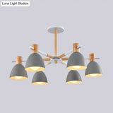 Metal Macaron Style Bell-Shaped Chandelier With Wood Accents: Stylish Ceiling Hang Light For Living