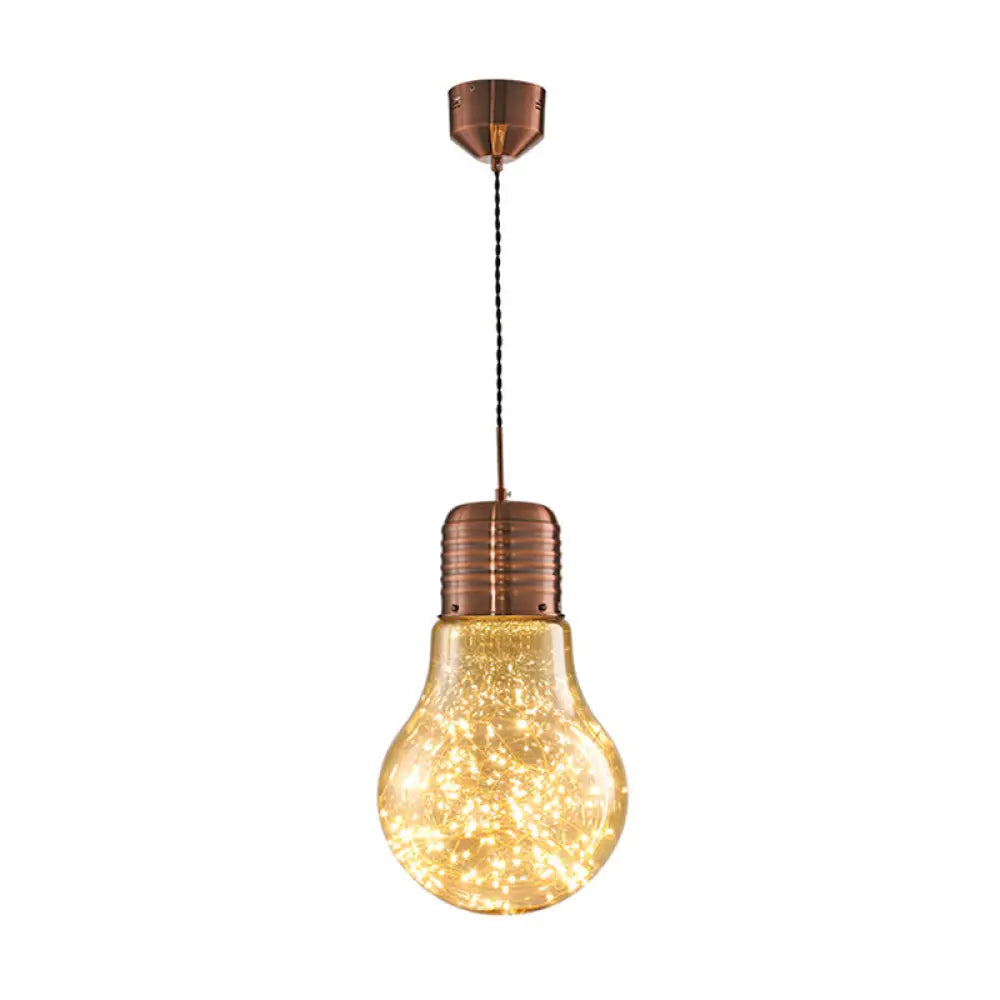 Metal Pendant Light With Starry Led String And Glass Shade For Bar
