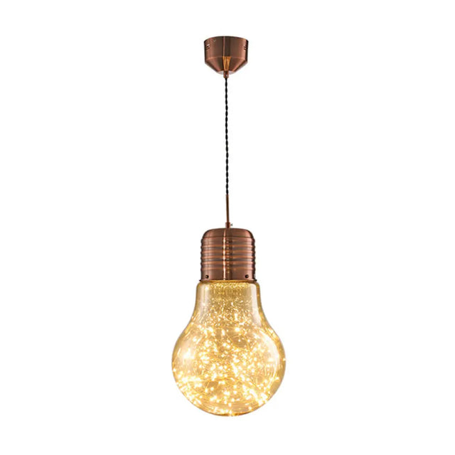 Metal Pendant Light With Starry Led String And Glass Shade For Bar