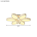 Metal Oval Led White Flush Mount Ceiling Lamp With Crystal Droplet