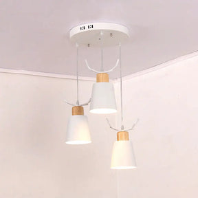 Metal Pendant Lamp With Antler Accents Nordic Hanging Light For Cloth Shop - White 3 Lights