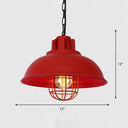 Metal Pendant Light With Cage Guard For Commercial Settings Red