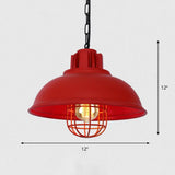Metal Pendant Light With Cage Guard For Commercial Settings Red
