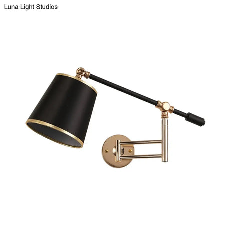 Metal Rotatable Arm Wall Sconce Light Fixture With Black Barrel Shade - Gold/Silver Finish Bedroom