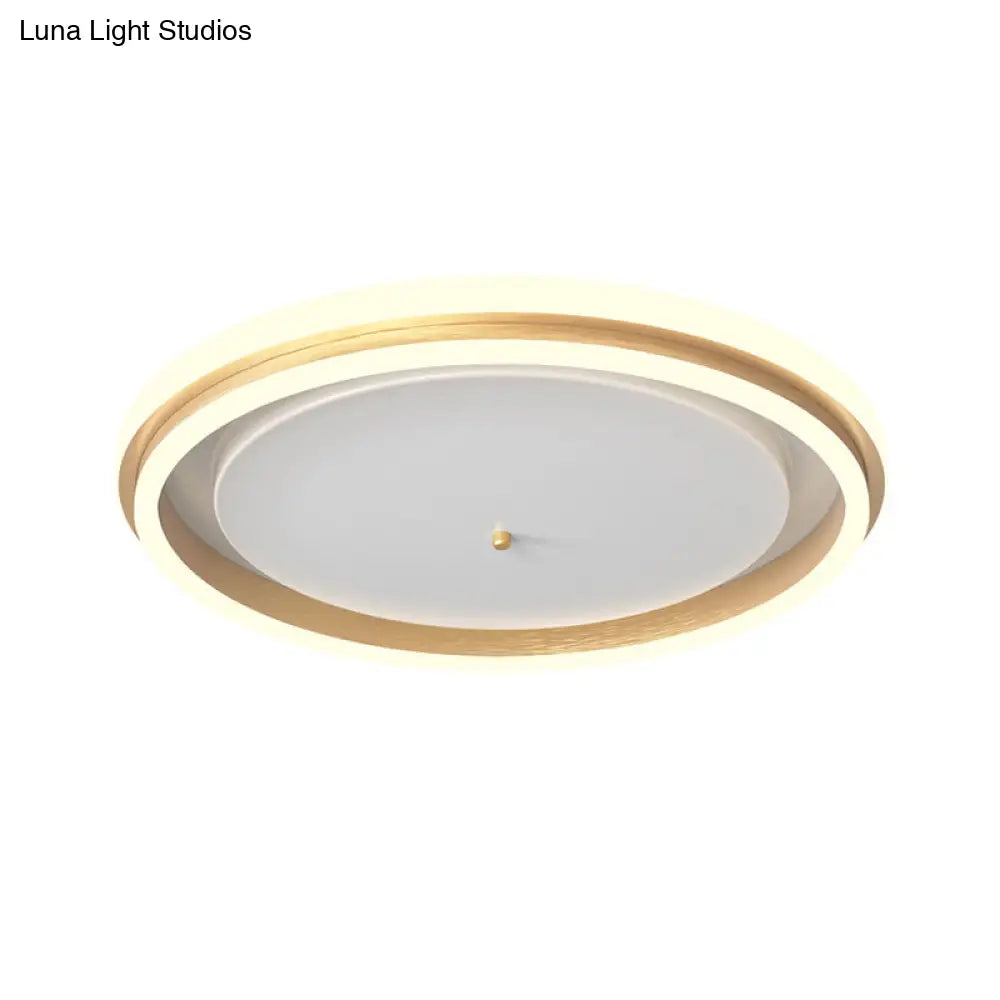 Metal Round Flush Ceiling Light - Simple Gold/Coffee Led Mount Lamp 16.5’/20.5’ Width