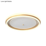 Metal Round Flush Ceiling Light - Simple Gold/Coffee Led Mount Lamp 16.5’/20.5’ Width