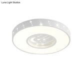 Metal Round Flush Light: Starry Ceiling Mount For Girls’ Bedroom In White