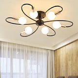 Metal Semi Flush Light With Exposed Bulbs - Traditional Black Ceiling Lighting For Living Room