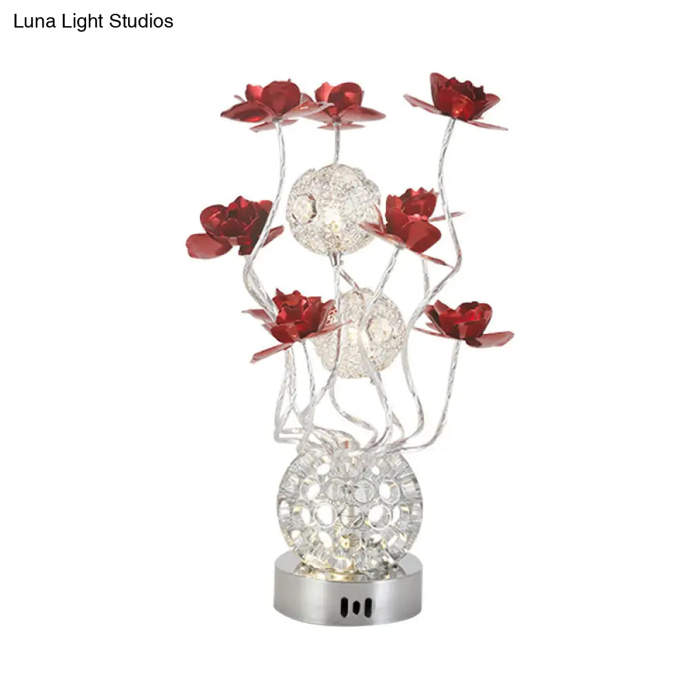 Metal Sphere Led Bedside Lamp - Modern Desk Lighting Decor Purple/Red Colors Warm/White Light