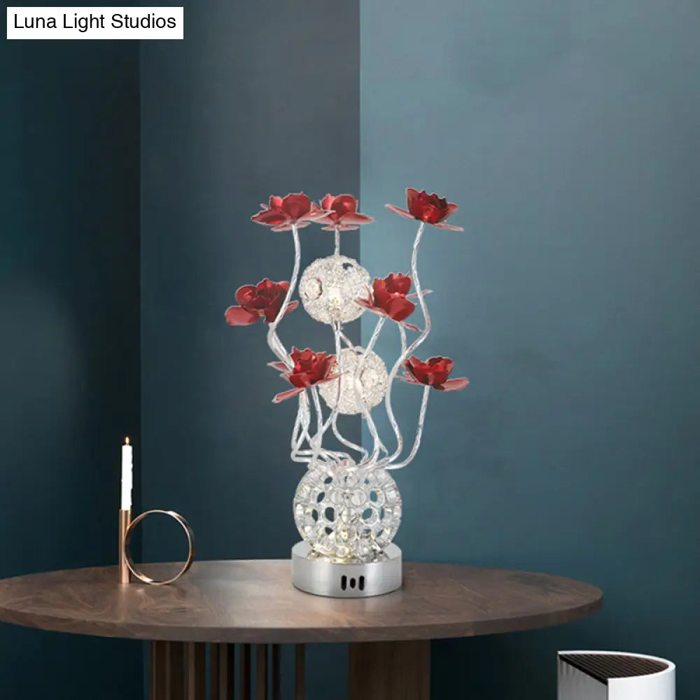 Metal Sphere Led Bedside Lamp - Modern Desk Lighting Decor Purple/Red Colors Warm/White Light
